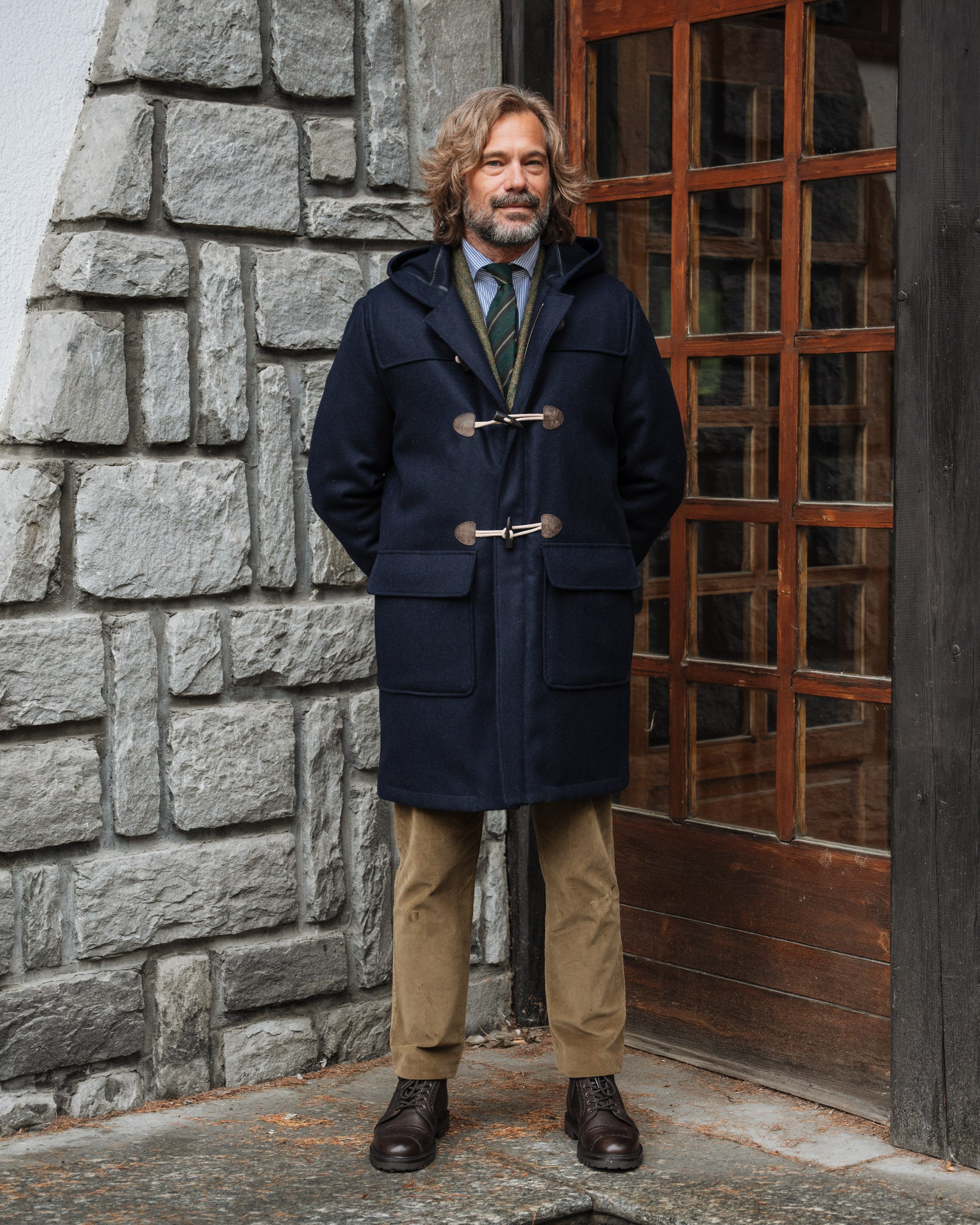 Dark blue wool classic duffle coat, Made in Italy | Velasca